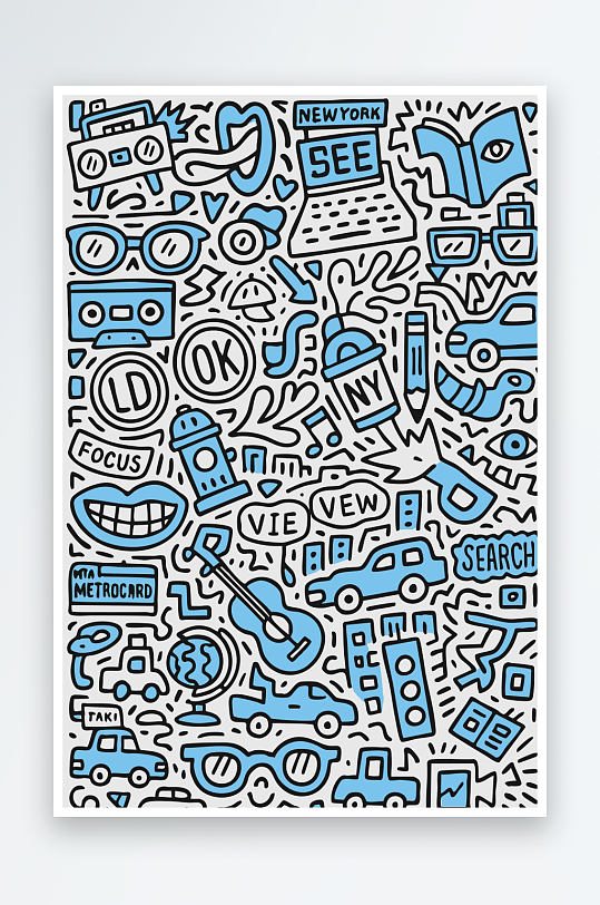 创意矢量线条涂鸦背景-众图网