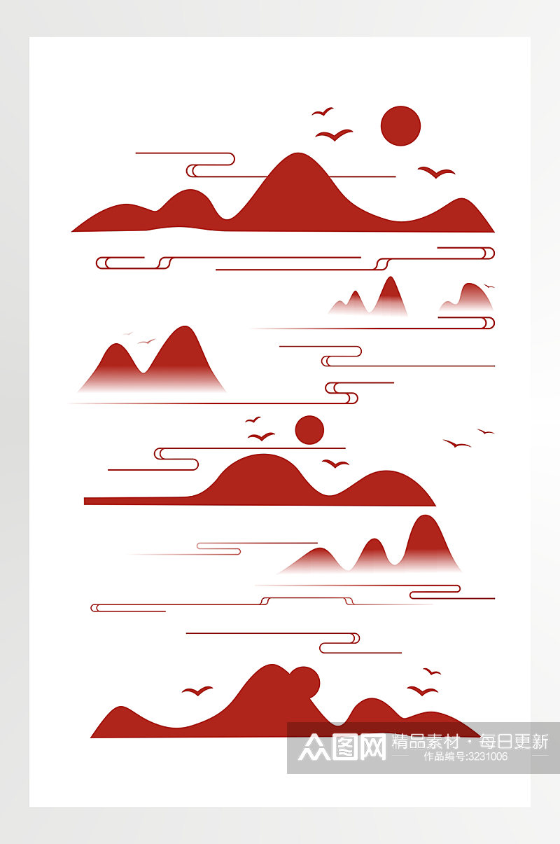 中国风矢量复古山祥云元素设计素材