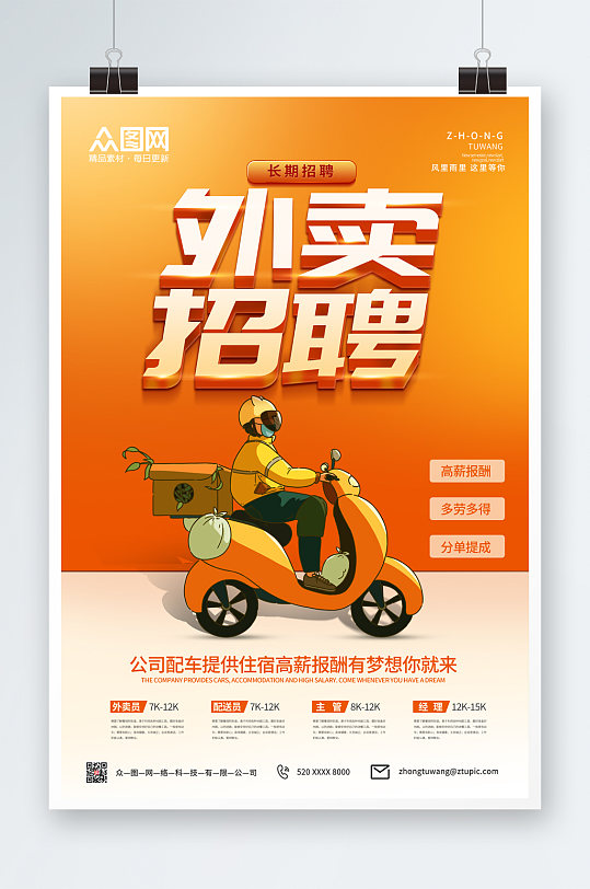 外卖招聘海报模版服务宣传海报立即下载月入过万不是梦外卖骑手招聘