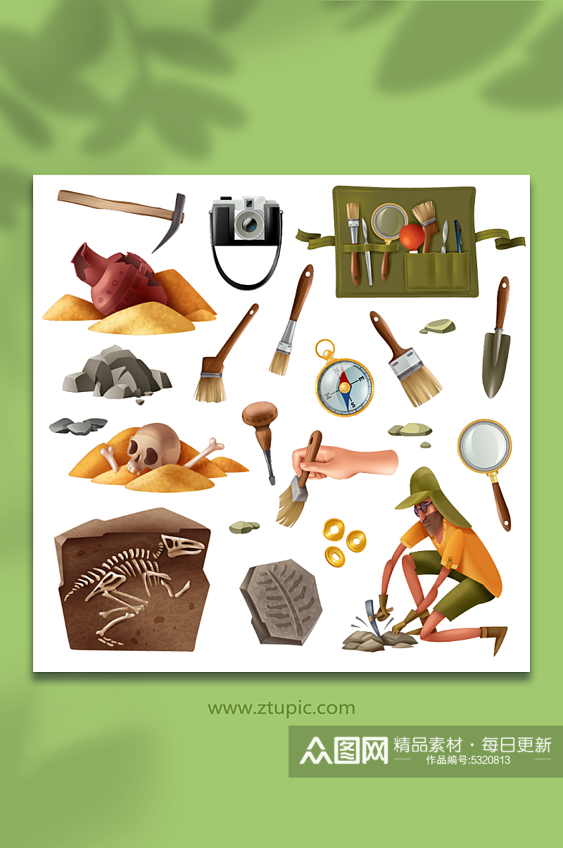 考古发掘工具插画图素材