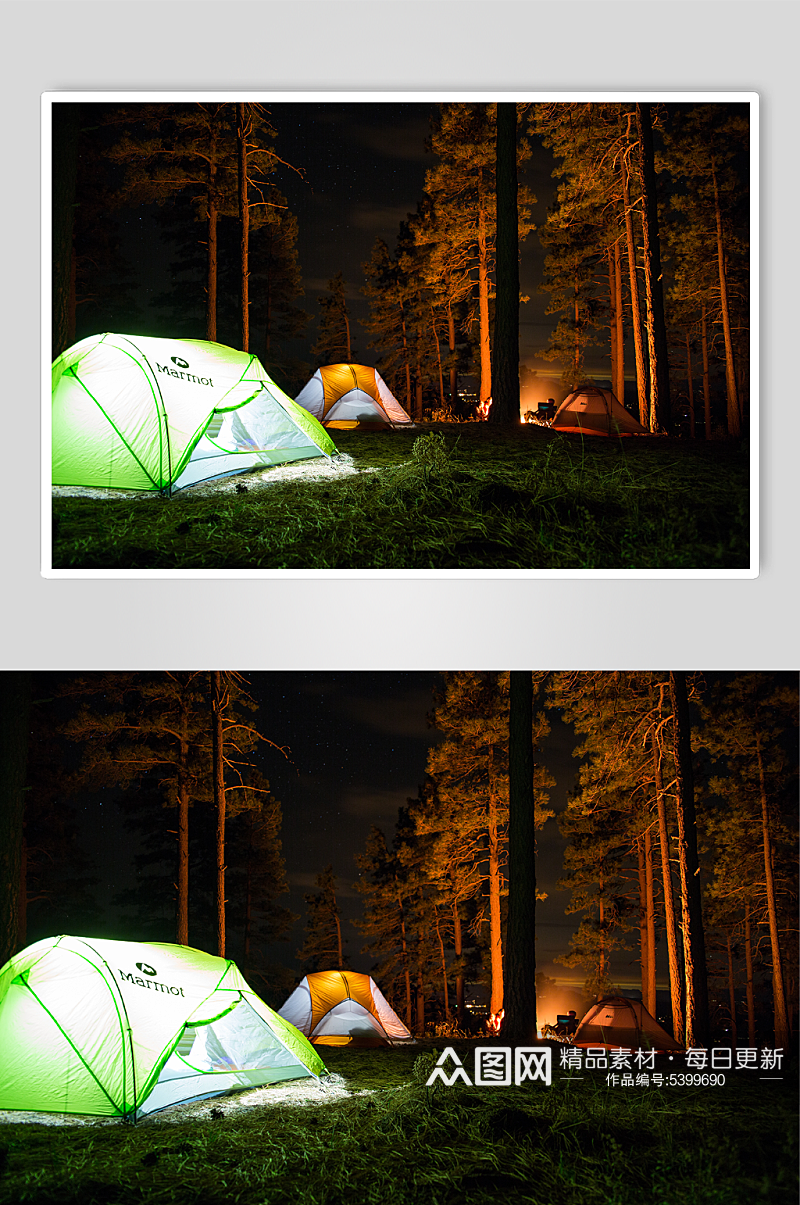 森林里露营的帐篷灯素材