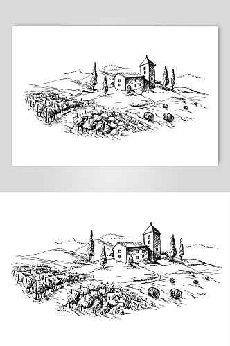 葡萄酒庄园矢量插画