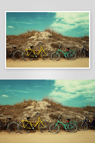 彩色老式自行车高清摄影图
