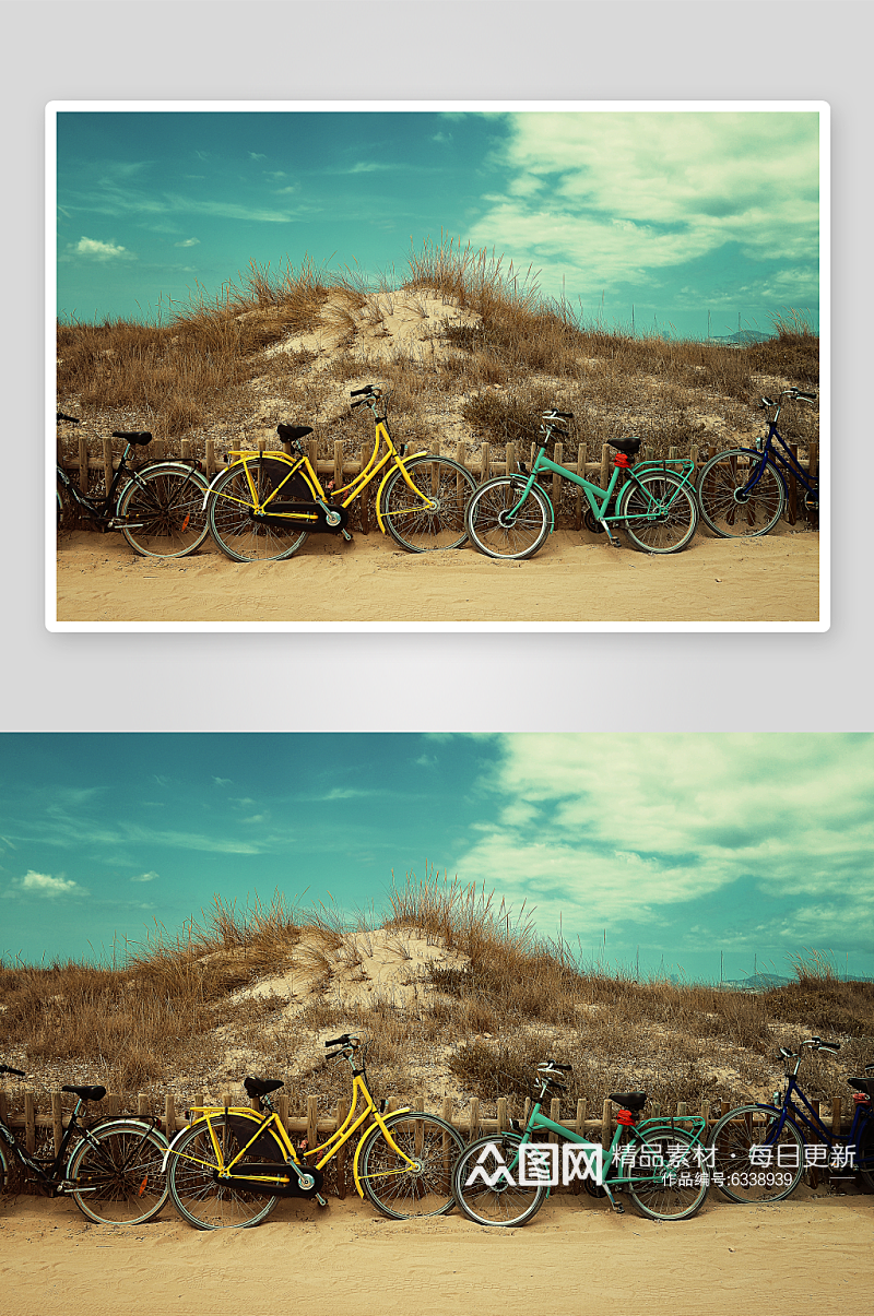彩色老式自行车高清摄影图素材