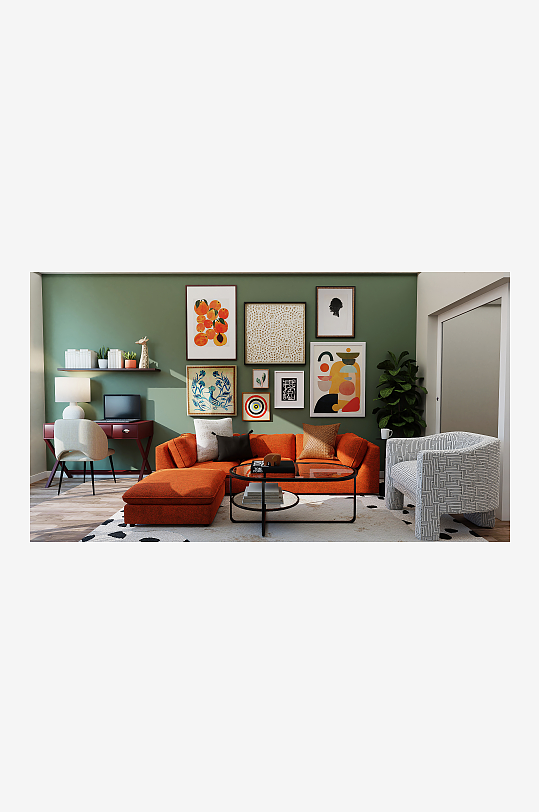 橙色沙发高清摄影图