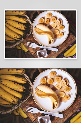 白瓷盘里的香蕉片