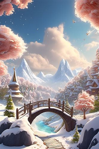 数字艺术冬日雪景背景图片