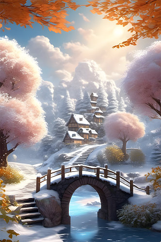 数字艺术冬日雪景背景图片