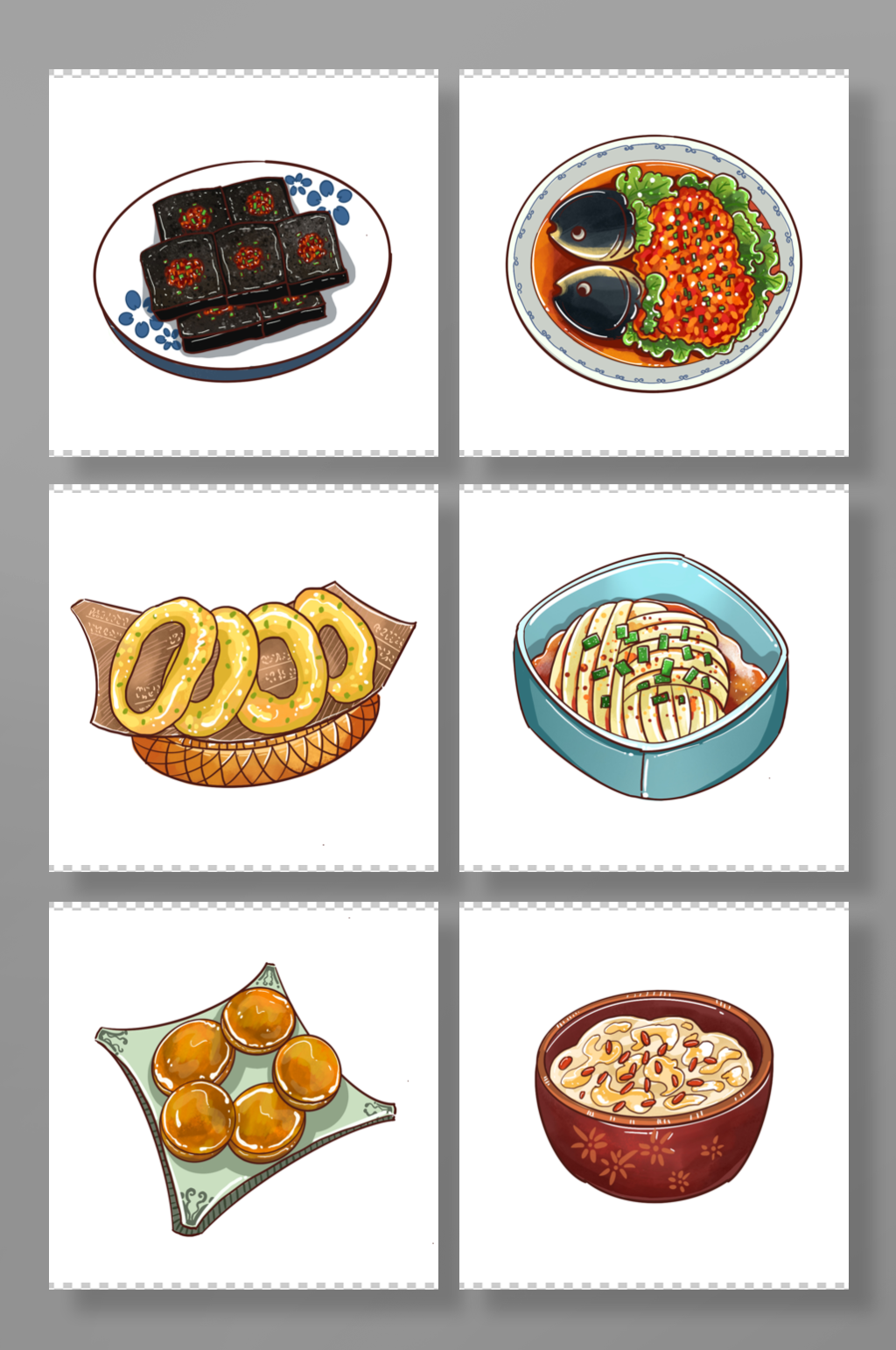 手绘卡通长沙特色美食元素插画素材