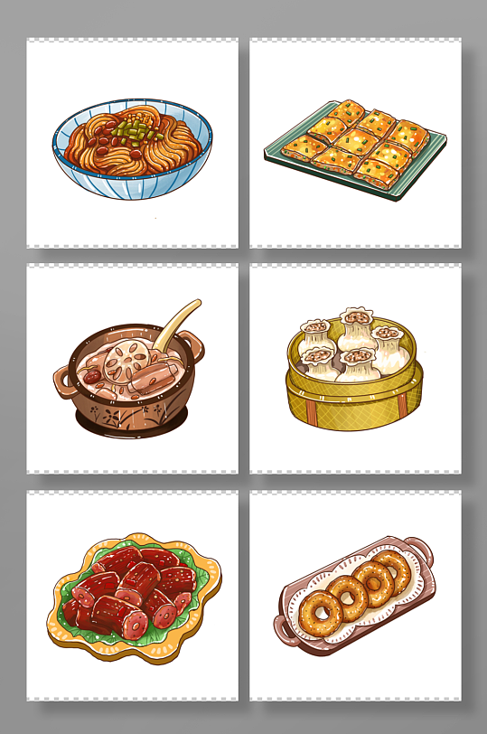 手绘小吃武汉特色美食元素插画-众图网