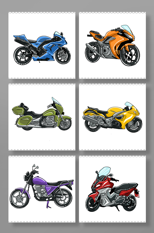 手绘摩托车交通工具元素插画