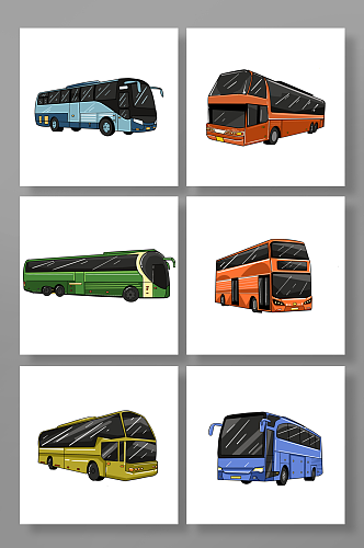 卡通双层大巴车巴士交通工具插画