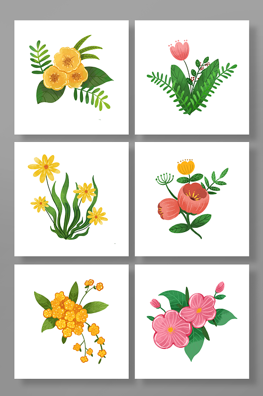 鲜花手绘春季花草植物插画元素