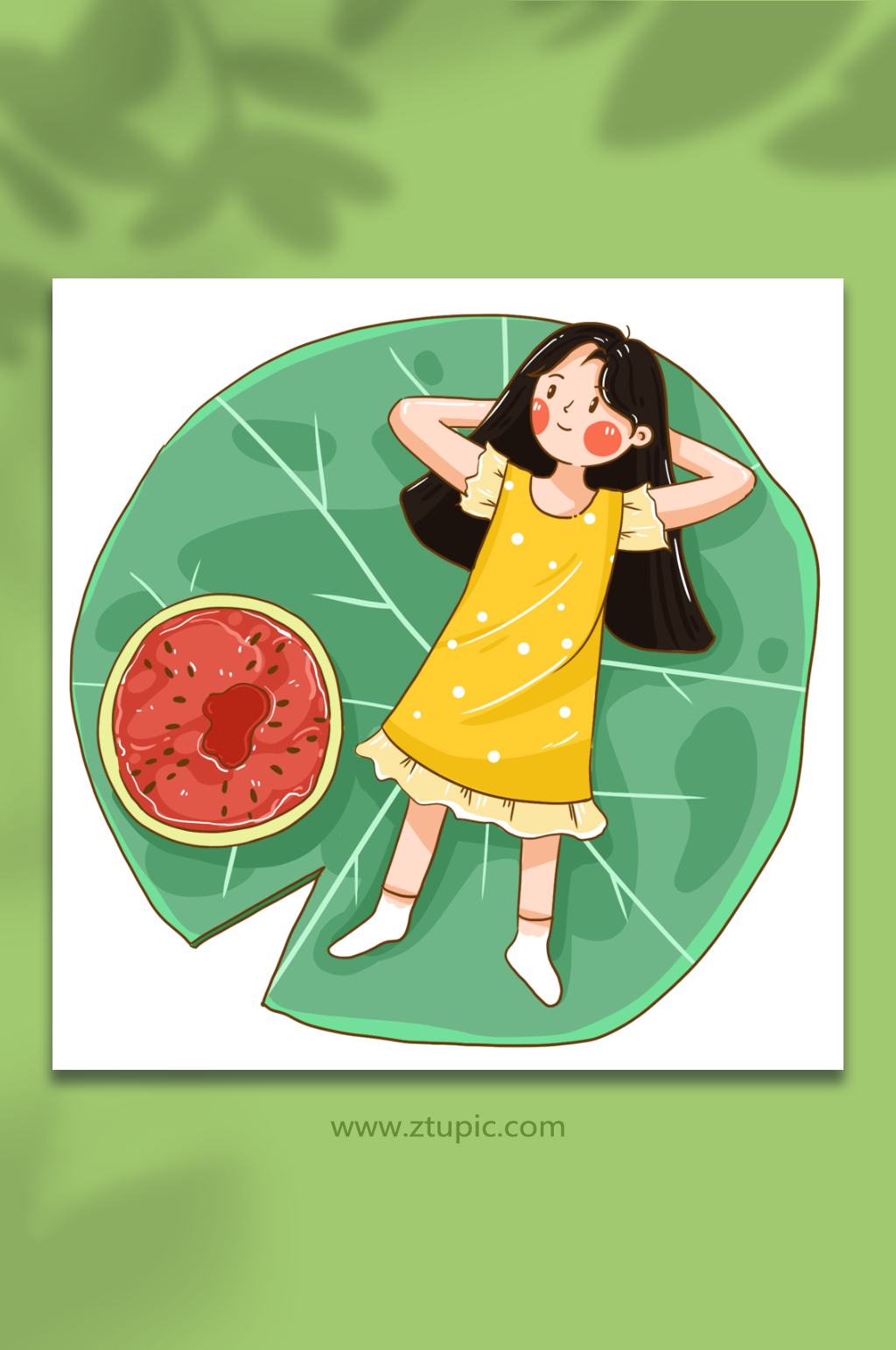 躺荷叶女孩立夏夏季人物元素素材