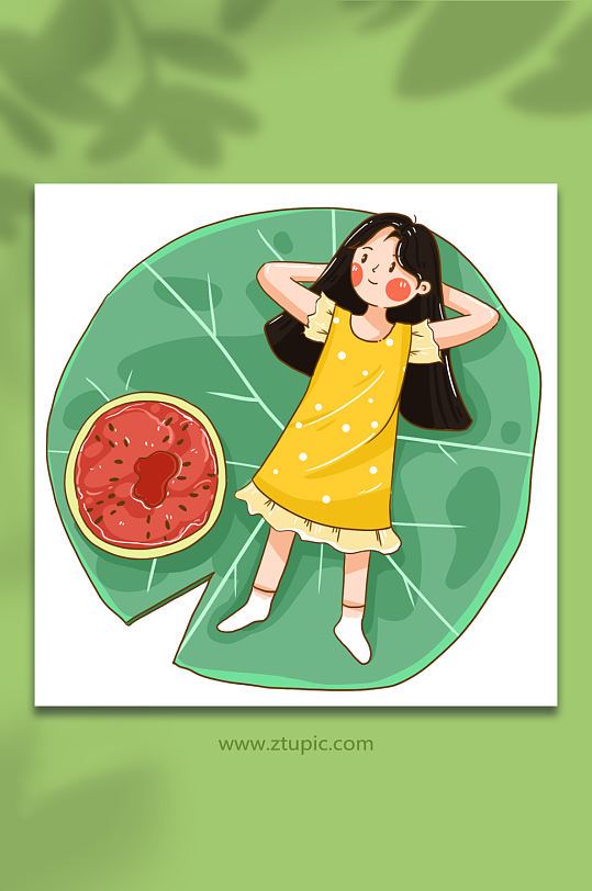 躺荷叶女孩立夏夏季人物元素-众图网