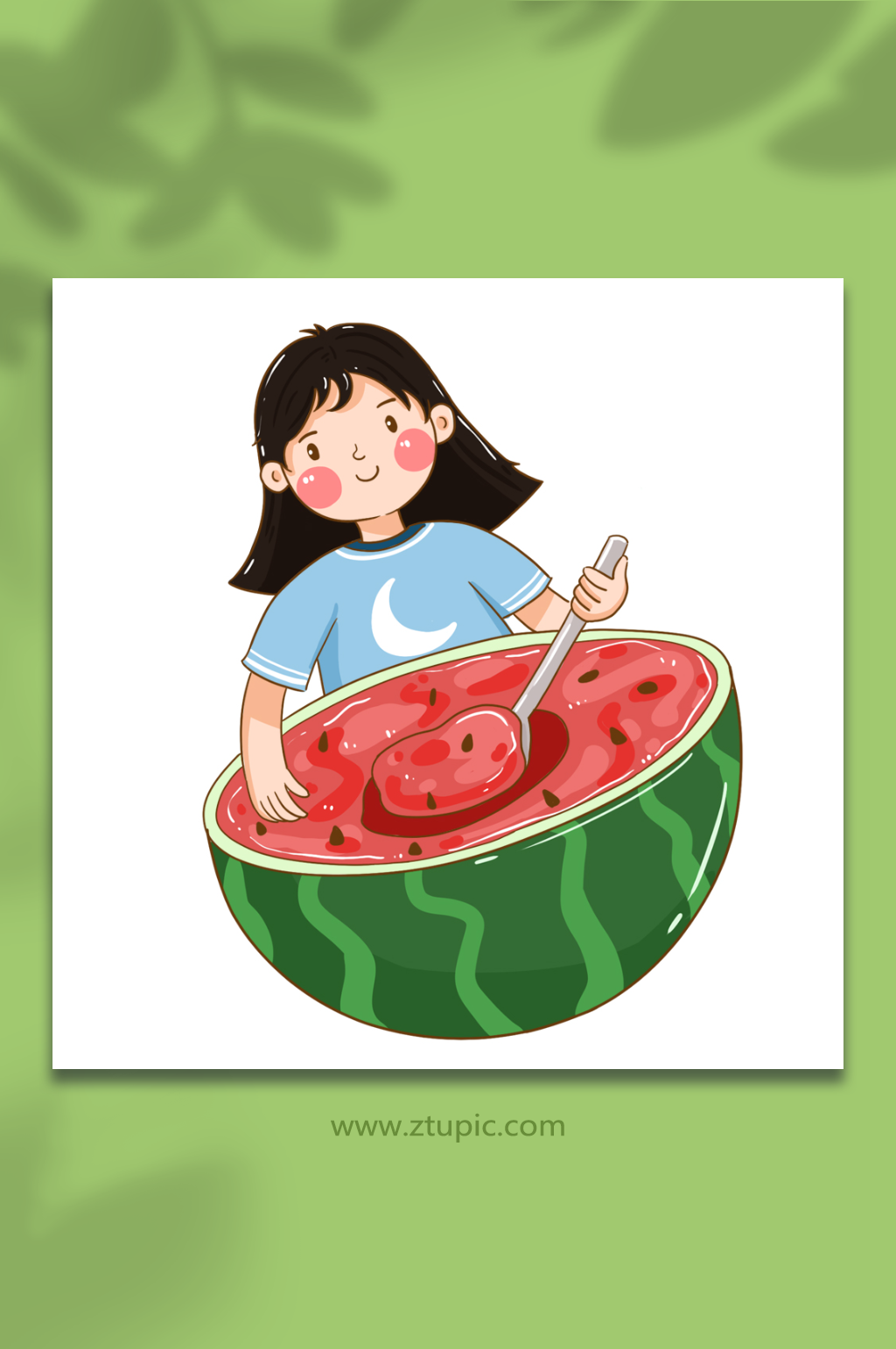 挖西瓜吃女孩立夏夏季人物元素素材