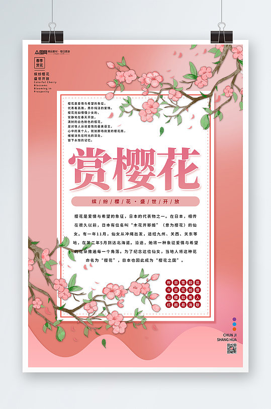 粉色春季樱花节旅游赏花海报