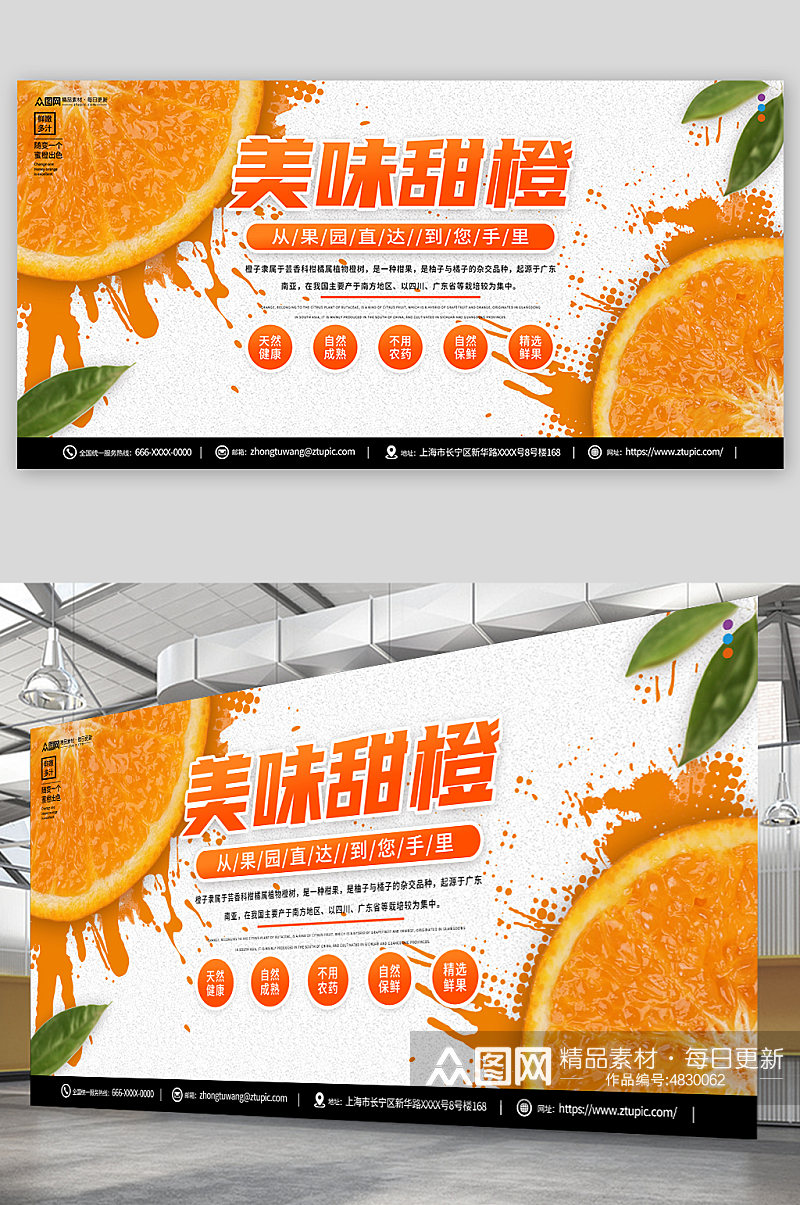 美味橙子摄影图宣传展板素材