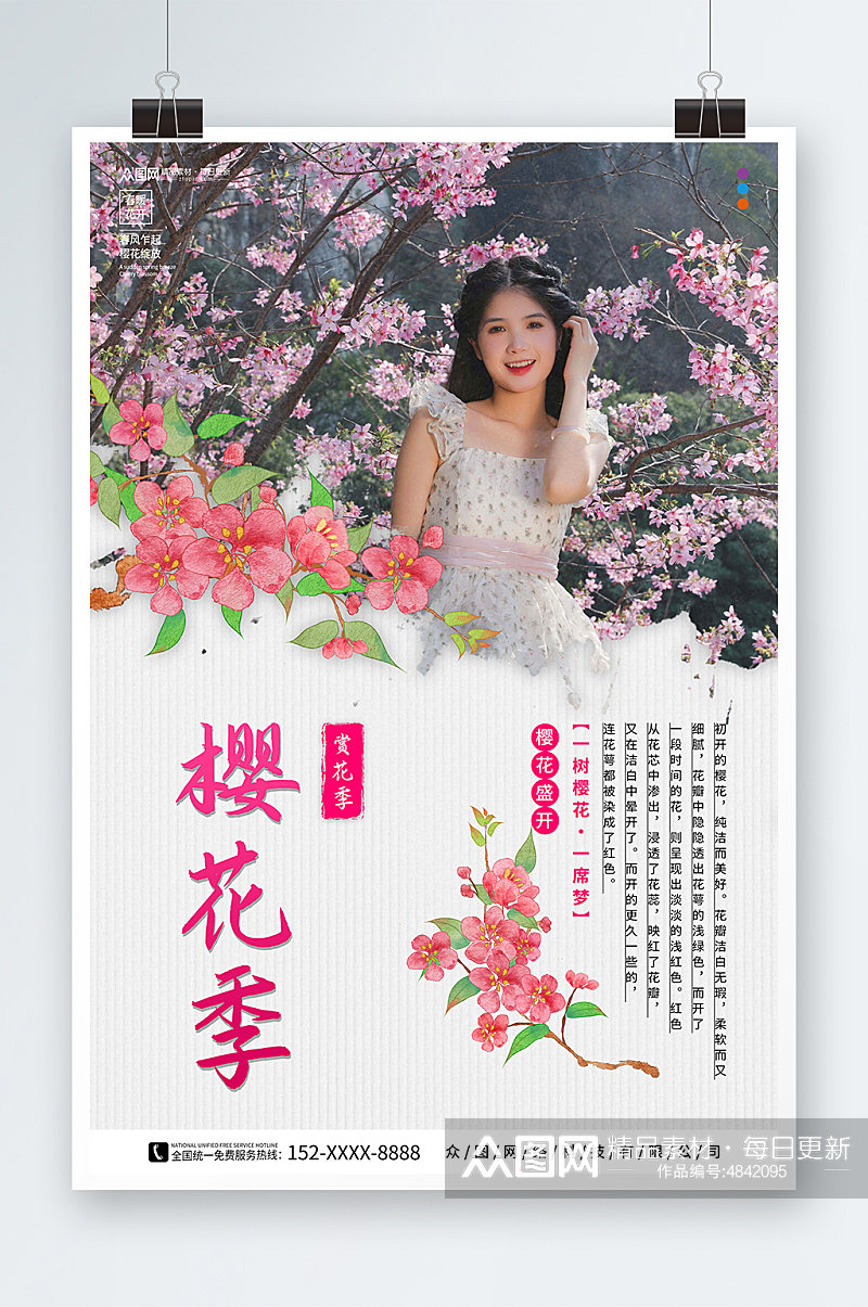 小清新樱花赏花季旅行社旅游人物海报素材