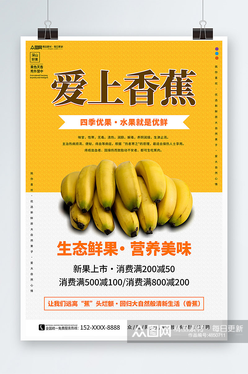 简约新鲜香蕉水果海报素材