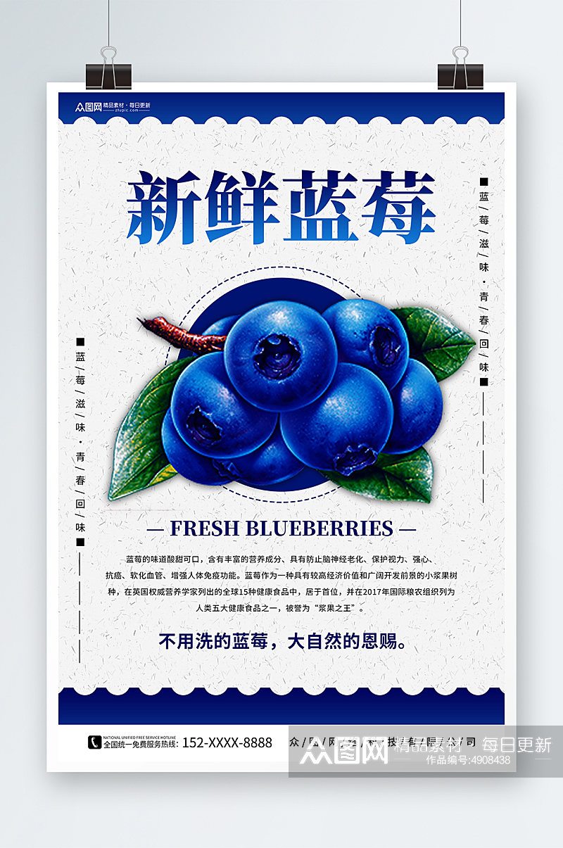 新鲜蓝莓水果店图片海报素材