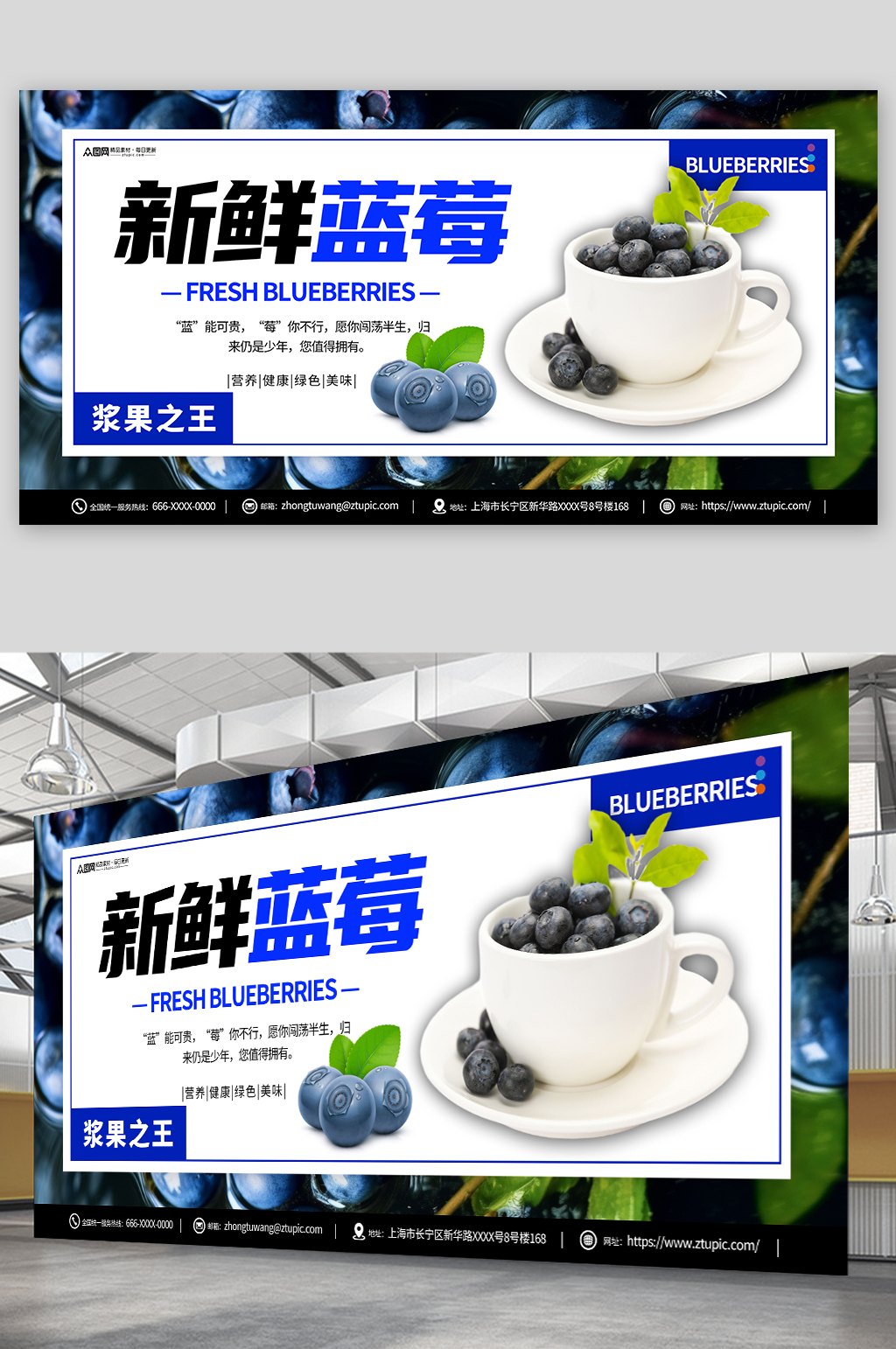 蓝莓水果店图片展板素材
