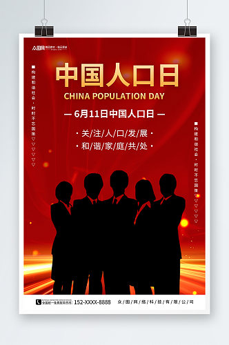 红色中国人口日宣传海报