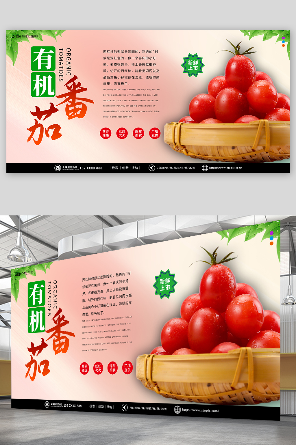 简约有机番茄西红柿蔬果展板素材