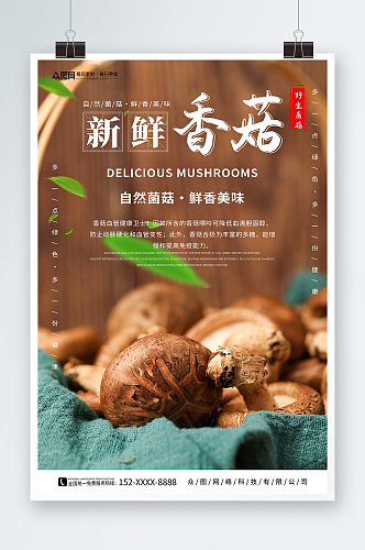棕色新鲜香菇蘑菇蔬菜海报