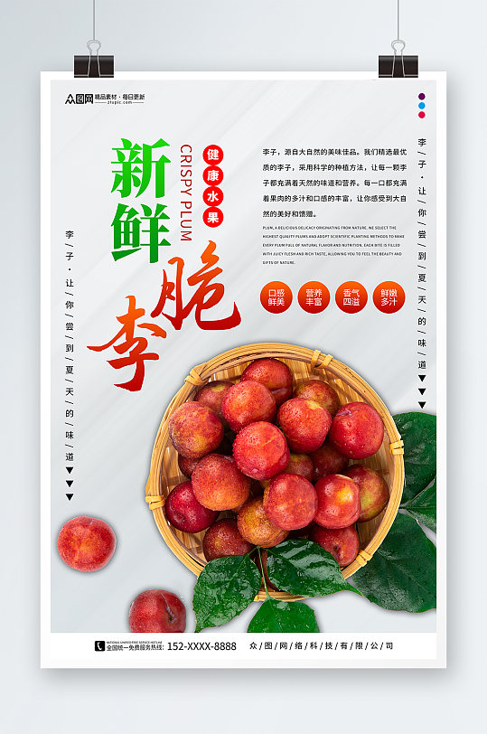 脆李西梅李子夏季水果果园促销海报