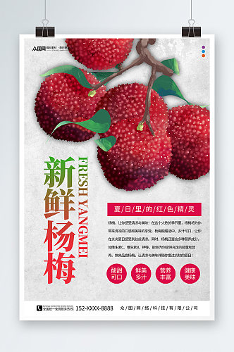 夏日新鲜杨梅夏季水果果园促销海报