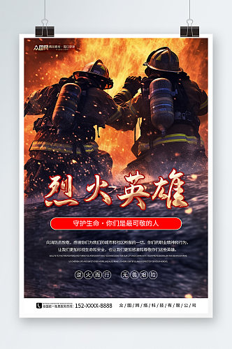 致敬消防员烈火英雄消防安全宣传海报