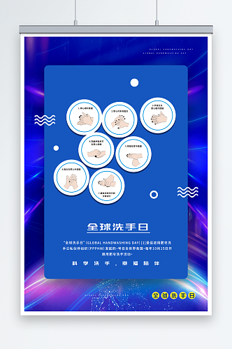 蓝色七步洗手法海报0