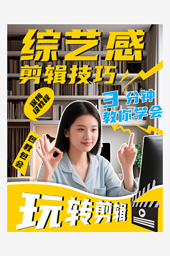 自媒体视频剪辑教学攻略小红书封面海报