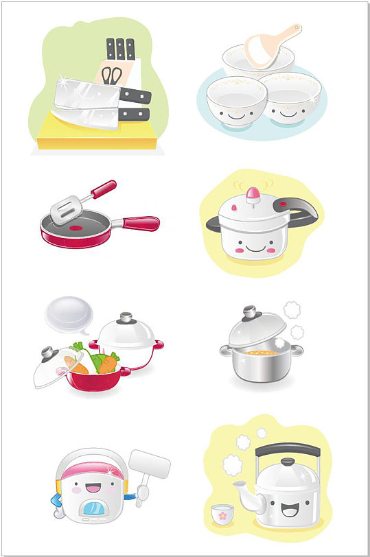 卡通手绘厨房餐具大全