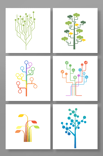 手绘矢量元素科技智慧树树状图插画元素