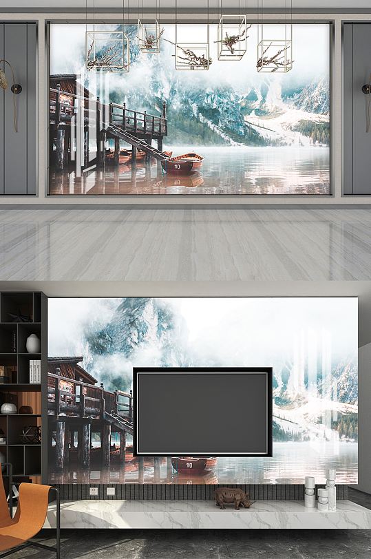 唯美浪漫风景湖边小屋-众图网