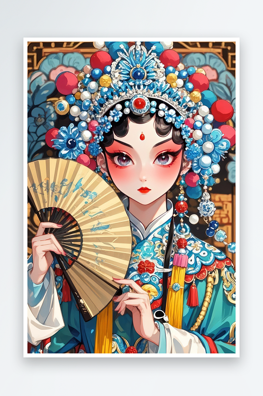 京剧花旦人物国潮插画