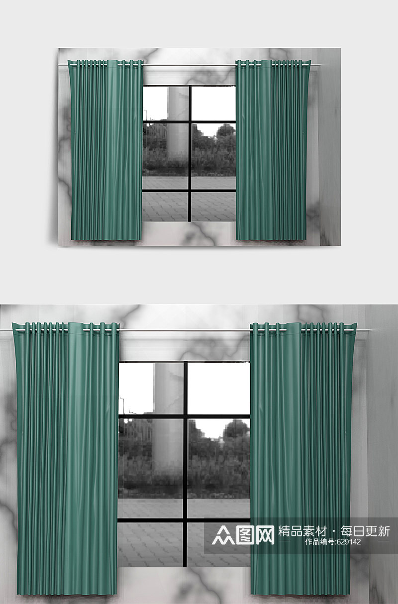 绿色家用窗帘C4D模型素材