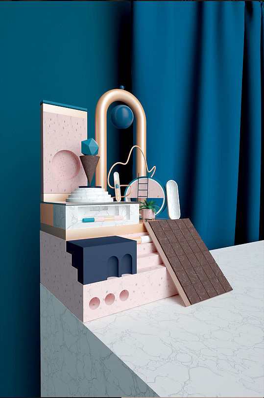 蓝色C4D电商场景模型banner主图-众图网