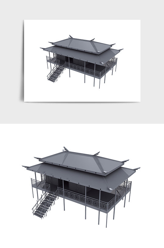 中式建筑楼房茶室3DMAX模型-众图网
