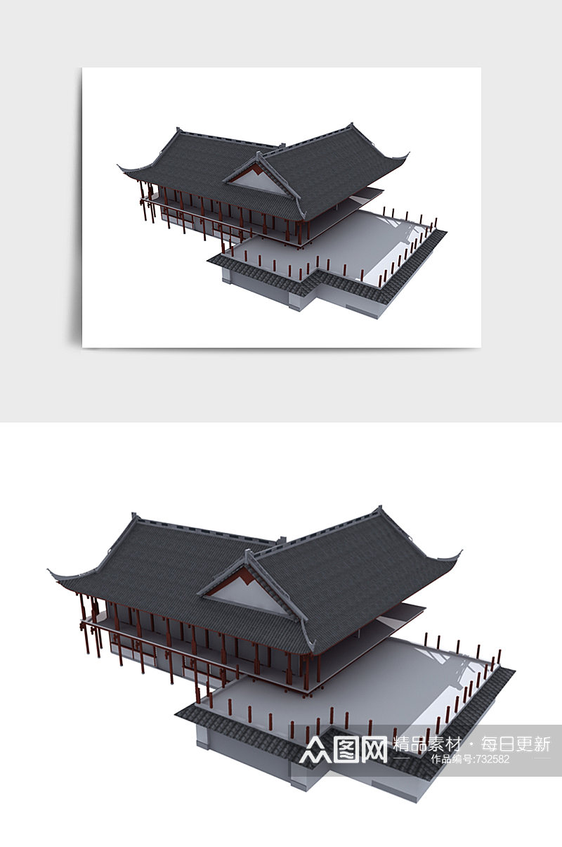 中国风中式建筑楼房茶室3DMAX模型素材