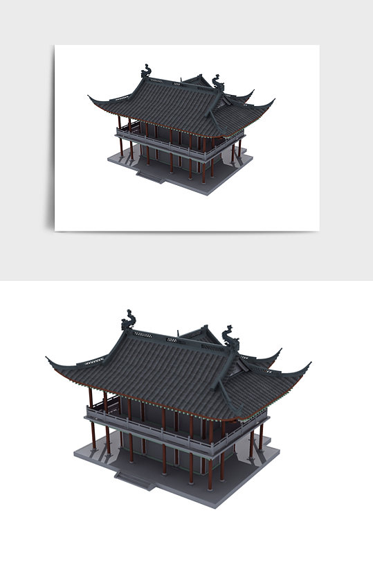 中国风中式建筑楼房茶室3DMAX模型-众图网