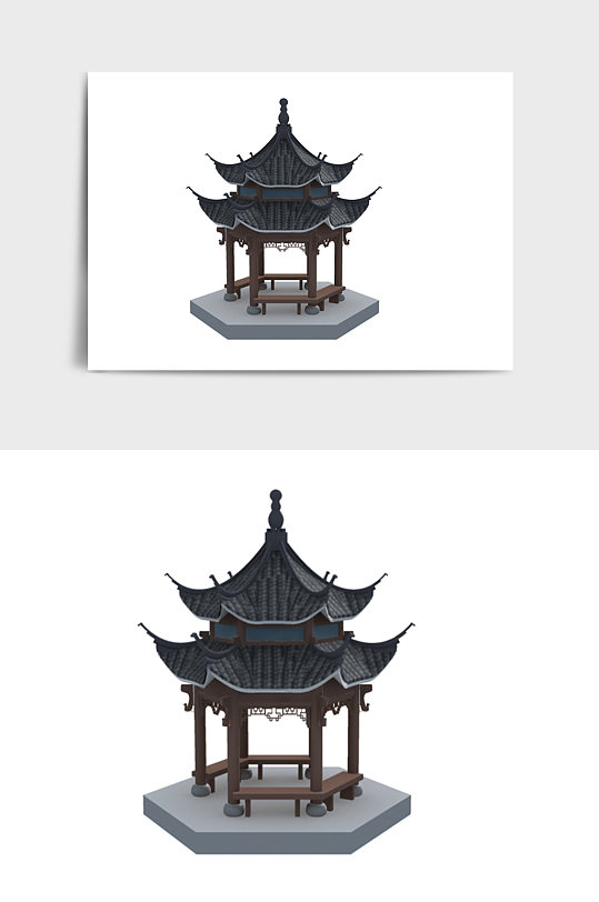 中国风中式建筑楼房亭子3DMAX模型-众图网