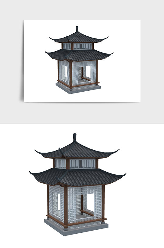 中国风中式建筑楼房亭子3DMAX模型-众图网