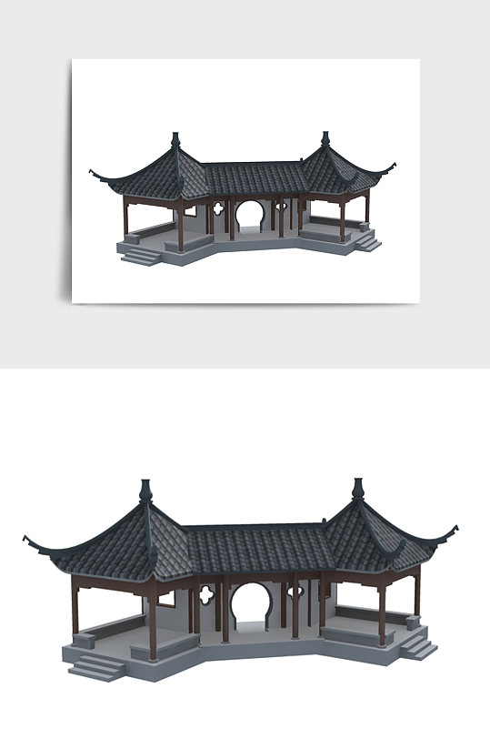中国风中式建筑楼房亭子3DMAX模型-众图网