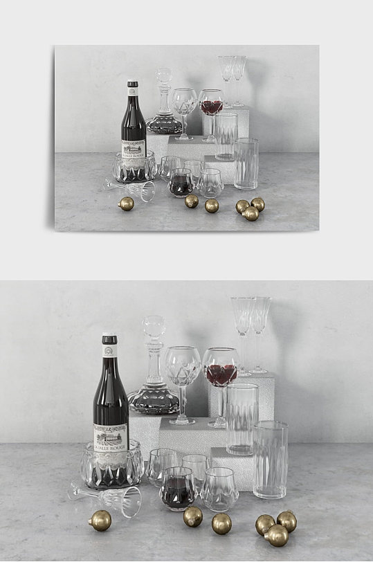 简约装修装饰酒瓶摆件C4D模型-众图网