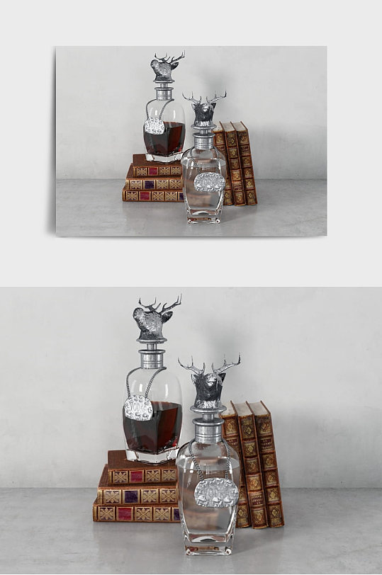 简约酒瓶书本摆件C4D模型-众图网