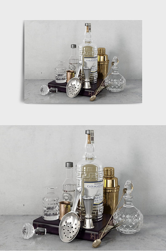 玻璃酒瓶摆件C4D模型-众图网