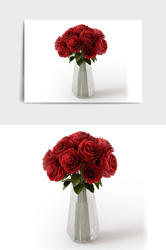 红色花盆C4D景观绿植盆栽盆景模型-众图网